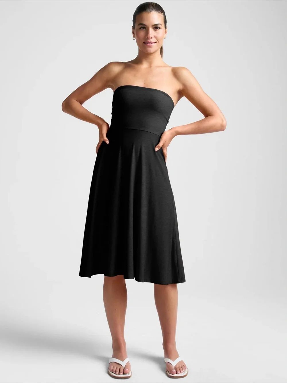 NWT Beyond Yoga Featherweight Strapless Dress Darkest Night Dark Grey Size M